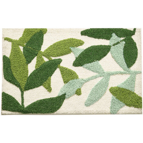 Ahlsen Tapis de Bain Absorbant Antidérapant à Poils Longs Extra Doux Tapis Salle de Bain Lavable en Machine pour Bain, Douche et Salle de Bain, Chambre à Coucher, 45X65 cm, Feuille Vert (1/4)