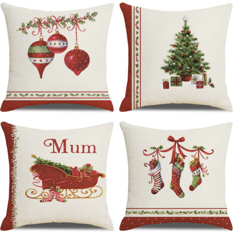 Ahlsen Housse Coussin Noel 45x45 Lot de 4 Housse de Coussin Deco Noel Coton et Lin Décoratif Taie d'oreiller 45 x 45 cm pour Chambre, Nanapé, Chaise, Lit Decoration Noel