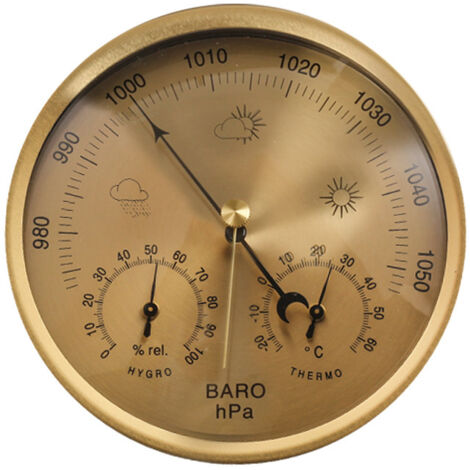 Ahlsen Baromètre anéroïde 3 en 1 de précision - Station météo, thermomètre hygromètre pour intérieur et extérieur avec structure en acier inoxydable (jjaune) (1/5)