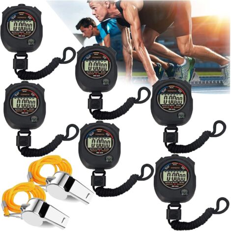 Ahlsen Lot 6 chronomètre numérique résistant à l'eau antichoc minuterie électronique de précision avec boussole pour la course à pied, la natation et autres sports noir (sans sifflet) (1/5)