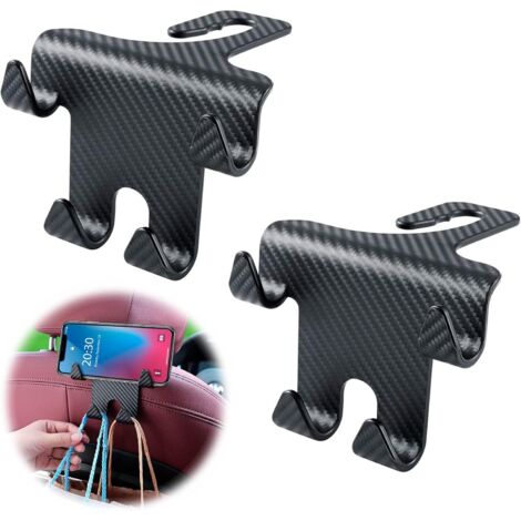 AHLSEN Crochet Appuie-Tête De Voiture Universel - Crochet de Voiture pour Support D'appui-tête, Avec Support de Téléphone pour Téléphone/Sac à Main, Accessoires de Voiture Universels Auto (Noir) (1/5)