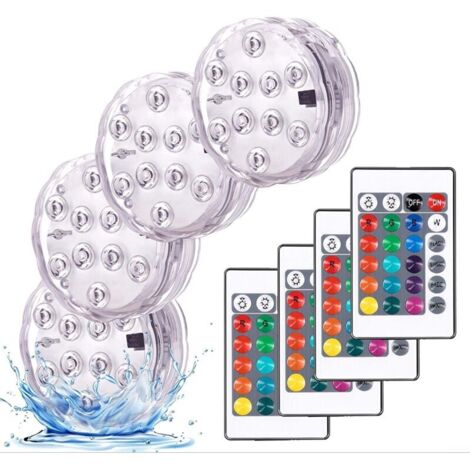 Éclairage pour plan d'eau Lumières Paysage Coloré Décoratives Éclairage LED Étanche Lot de 4 lampes multicolores RGB submersibles avec télécommandes, idéal pour Aquarium Baignoire Piscine (1/5)