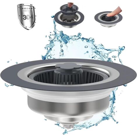 Ahlsen 1pcs Crépine de vidange d'évier de cuisine 3 en 1-ensemble de bouchons, filtre de panier de crépine d'évier anti-colmatage pop-up pour drain de cuisine standard américain de 3-1/2 pouces (1/5)