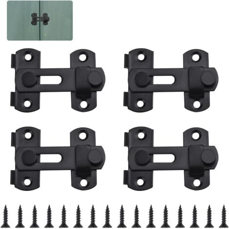Ahlsen 4 PCS Loquet de Porte en Acier Inoxydable Petite Serrure de Porte Sécurité Loquet Coulissant 7049mm avec 16 Vis Cadenas Serrure à Moraillon Antivol pour Porte, Fenêtre, Salle de Bain(Noir)
