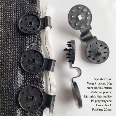 Ahlsen 20 pièces Clip spécial avec œillet, Clips De Fixation pour Filet De Dissimulation Et Ombrage, pour Filet occultant, Filet d'ombre, Brise-Vue, Filet de Protection de clôture (1/5)