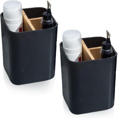 AHLSEN Lot de 2 porte-brosses à dents en plastique : support pour brosse à dents, 2 compartiments pour brosses à dents + 1 bac de rangement, organisateur de brosse à dents avec séparateurs en bambou