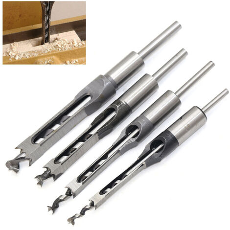 Ahlsen – Mèche à bois pour perceuse – Lot de 4 forets à trou carré en acier rapide – Tailles 1/4, 5/16, 3/8, 1/2 pouces – Pour perçage précis (1/4)
