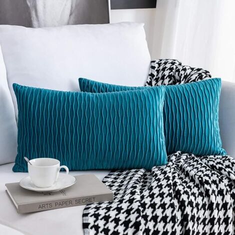 Ahlsen Housse de Coussin Velours, Lot de 2 taie d'oreiller Décorative Housses Coussin Carrés de Motif Uni, Housses d'oreiller Modernes pour Maison Salon Canapé Décoration Chambre, 30x50cm Turquoise