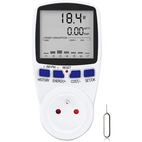 Ahlsen Wattmètre, Prise Compteur d'Énergie Numérique, Mesure Consommation Electrique, Prise Consommation d'Énergie avec 7 Mode et Lécran LCD, Prise Wattmetre, 16A Protection de Surcharge (1/5)