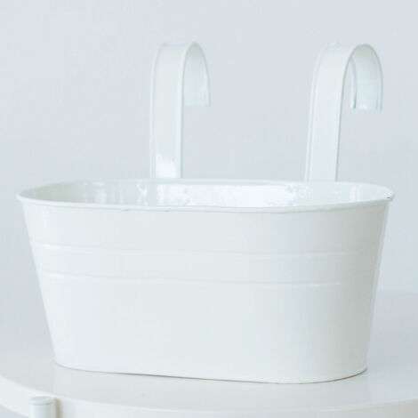 AHLSEN Pots de Fleurs à Suspendre Métal avec Double Crochet Amovible Pot Plante Supendu pour Décoration Jardin Balcon Terrasse Intérieur ou Extérieur,Blanc
