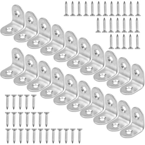 AHLSEN Équerres de Fixation, 20 Pièces Angle Droit Support, Forme de L Metalliques Equerres, Équerre Angle 90 Degrés en Acier Inoxydable 20x20mm, Équerre de Coin Fixation Inox avec 40 Vis pour Bois Me (1/5)