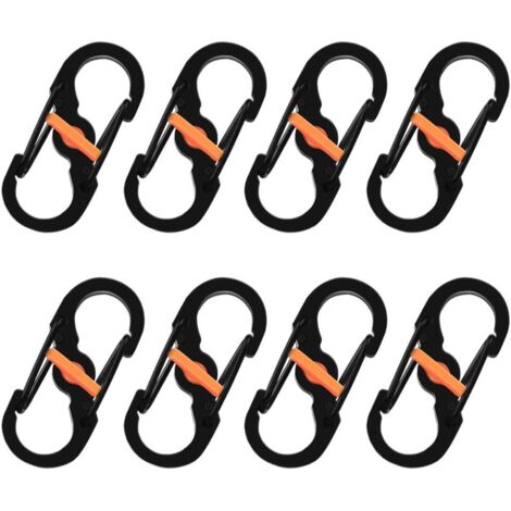 AHLSEN 8 Pièces S Mousquetons Crochet Mousqueton Mousqueton en Métal Mini Mousqueton Forme S Mousquetons S Bague Mousqueton Noir en Acier Inoxydable pour Voyages Camping Randonnée Pêche (1/4)