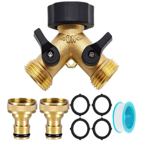 Ahlsen 2-Voies Y-Distributeur Répartiteur 2 Voies 3/4" et 1/2" Y avec Adaptateur de Robinet pour arrosage du Jardin, Lavage, Animaux domestiques, débit d'eau réglable et verrouillable