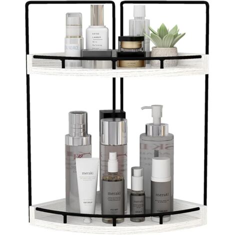 Ahlsen 2-Tier Rustic White Corner Bathroom Shelf (1/5)