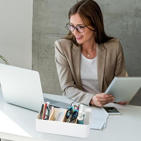AHLSEN Organiseur de bureau à 4 compartiments en bambou avec porte-stylo, boîte de rangement multifonctionnelle, organisateur de bureau pour stylos, cosmétiques, smartphones, petits objets AHLSEN Organiseur de bureau à 4 compartiments en bambou avec porte-stylo, boîte de rangement multifonctionnelle, organisateur de bureau pour stylos, cosmétiques, smartphones, petits objets