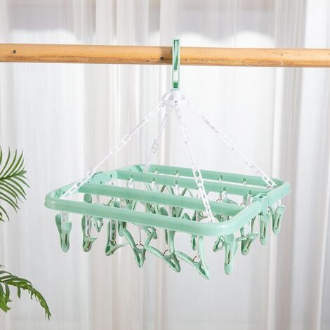 Ahlsen 1pc étendoir Chaussette, étendoir Chaussettes Pliant pratique avec 32 Pinces à Linge en Plastique pour Chaussettes, sous-vêtements,vert (1/4)