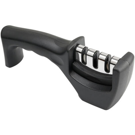 Ahlsen Aiguiseur à 3 phases - pour couteaux de cuisine - résultat professionnel/design ergonomique - pierre céramique/carbure tungstène/diamant - finition noire/chromée (1/4)