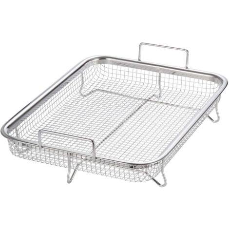 Ahlsen Panier de barbecue multifonction en acier inoxydable 304 pour frites, grillades (30 x 22 x 5 cm)