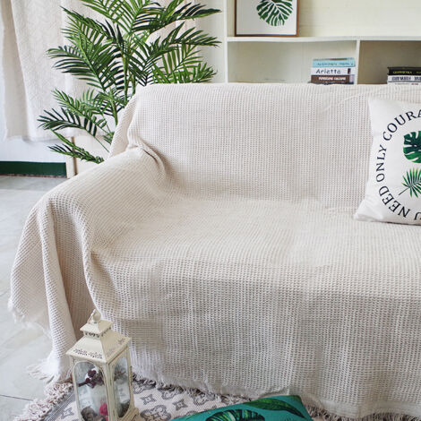Ahlsen Couverture de Canapé Couverture de lit Couverture de chaise Couverture de voyage Couverture décorative Housse de canapé 230 x 250 cm(blanche) (1/5)