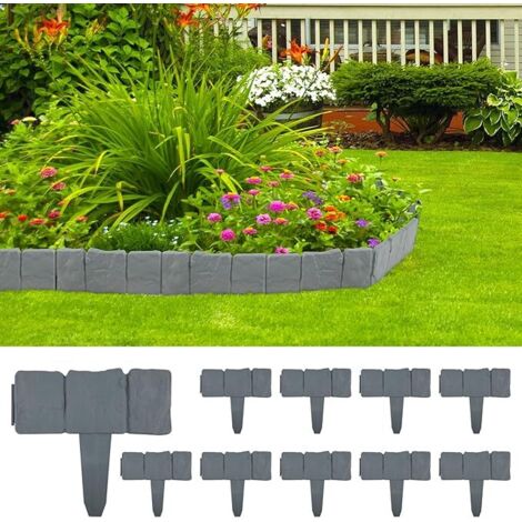 AHLSEN 10 PCS Bordures de Jardin 2.5m Bordure de Pelouse Bordure de Gazon Jardin Clôture Bordure Clôture Effet Pierre Gris Bords de Pelouse en Plastique (1/5)