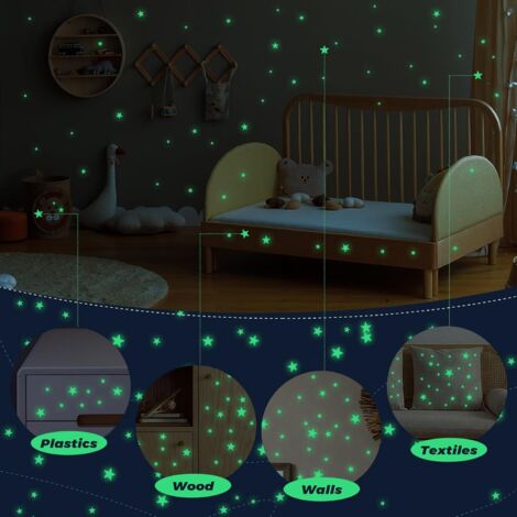 Stickers Phosphorescents étoiles Et Lune Pour Chambre - Autocollants Brillent Dans Le Noir, Décoration Enfant/ado/adulte - Kit 1 Lune + 3 étoiles