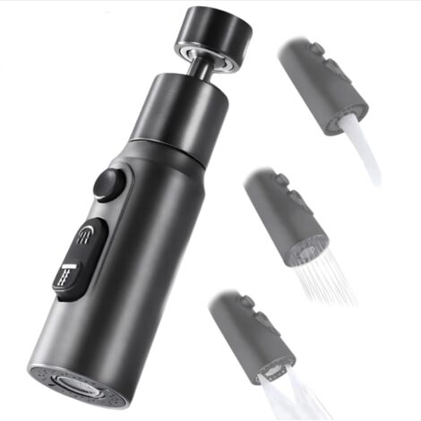 Ahlsen Aérateur de Robinet, 360° Pivotant Embout Robinet Cuisine avec 3 Modes Douchette Mousseur Robinet Economie Eau, Adaptateur Economiseur D'eau Pour Robinet Salle De Bain lavabo (Noir) (1/5)