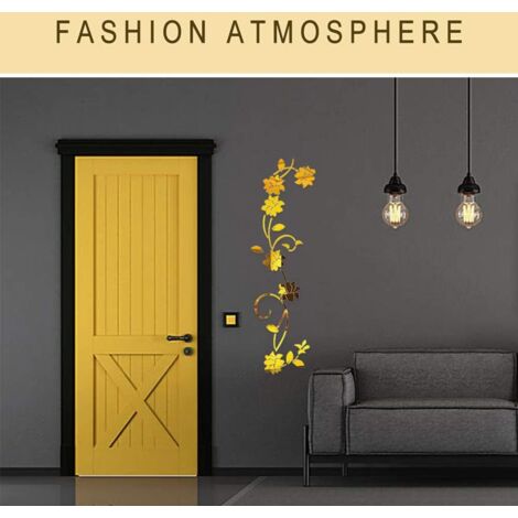 Stickers Miroir Acrylique Vigne Florale – Or – 100x30 Cm – Décoration Murale Élégante Et Réfléchissante