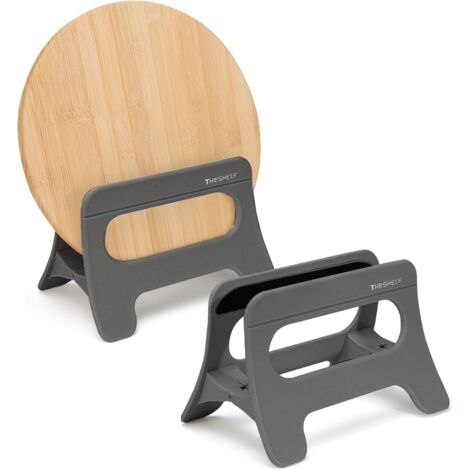 AHLSEN Lot de 2 supports de planche à découper, organiseur de planche à découper, support de planche à découper pour comptoir, armoire, couvercle de pot, gris (1/5)