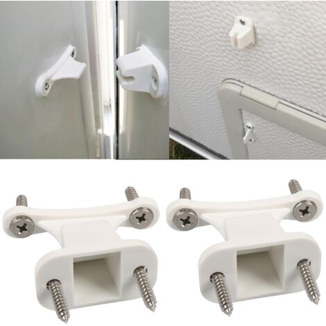 AHLSEN Lot de 2 butoirs de porte pour caravane, camping-car, caravane, blanc, pièces de rechange en plastique, 8 vis, pour camping-car, bateau (1/5)
