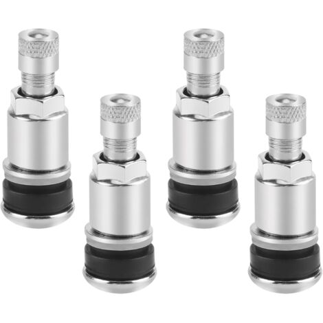 AHLSEN 4 Pièces Valve Pneu Voiture, Valves Universelles en Métal Argenté, Valve de Jante en Métal pour Moto Camion
