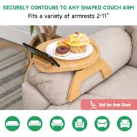 Plateau De Canapé En Bambou - Pliable, Antidérapant - Pour Accoudoir - Snacks, Téléphone, Télécommande - Gain De Place - 4