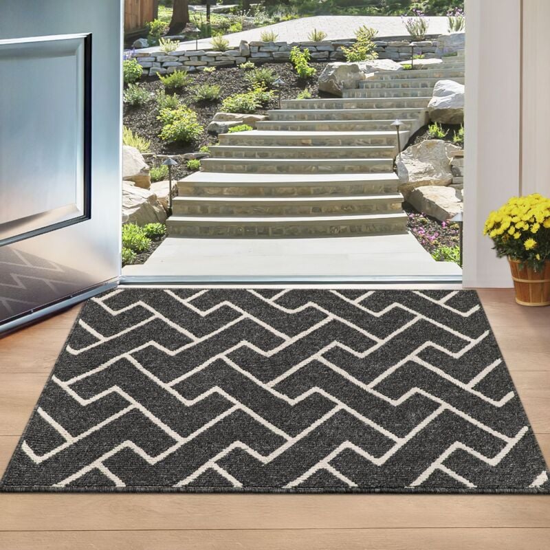Grand Paillasson Long Et Fin Pour Porte D'entrée Du Centre Commercial Extérieur Intérieur Rayé Gris Café Cuisine Tapis Anti-dérapant Porte Tapis De Sol-Striped B Coffee,70x70cm