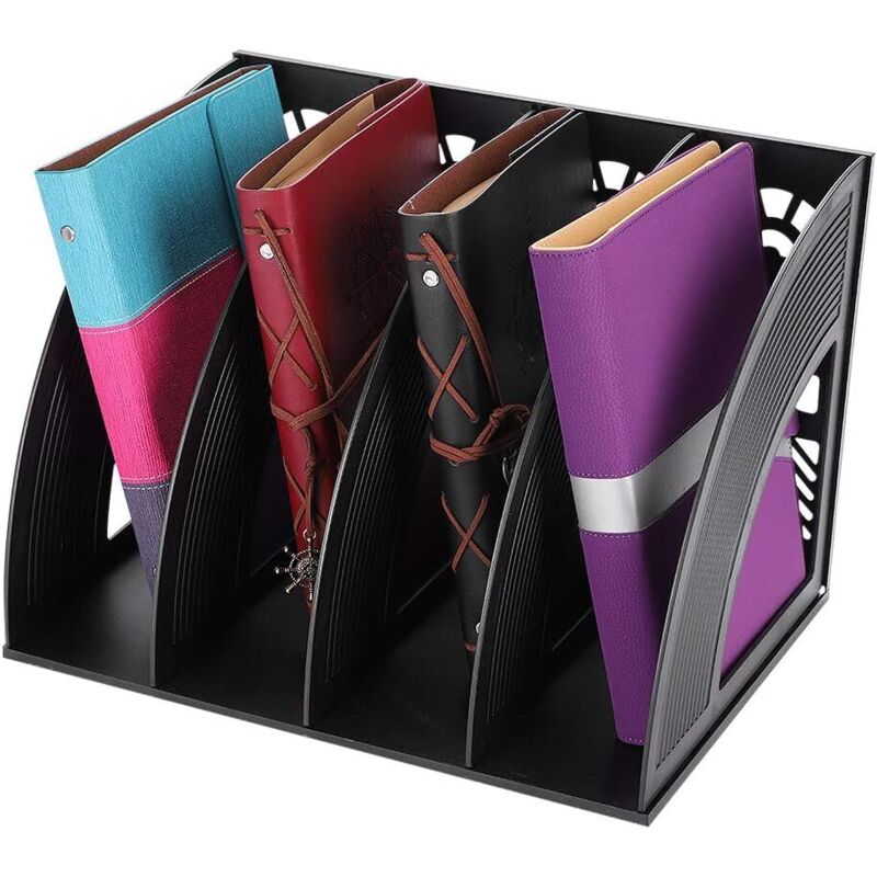 Classeur Bureau Vertical 4 Compartiments - Porte-documents A4 - Organiseur Livres & Magazines - Gris