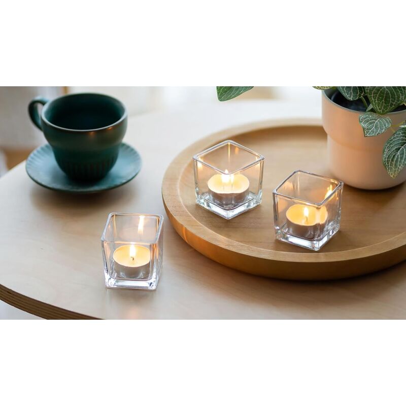Lot De 12 Photophores En Verre Côtelés Vert - 5x5x3,5 Cm - Décoration De Table Mariage, Fête