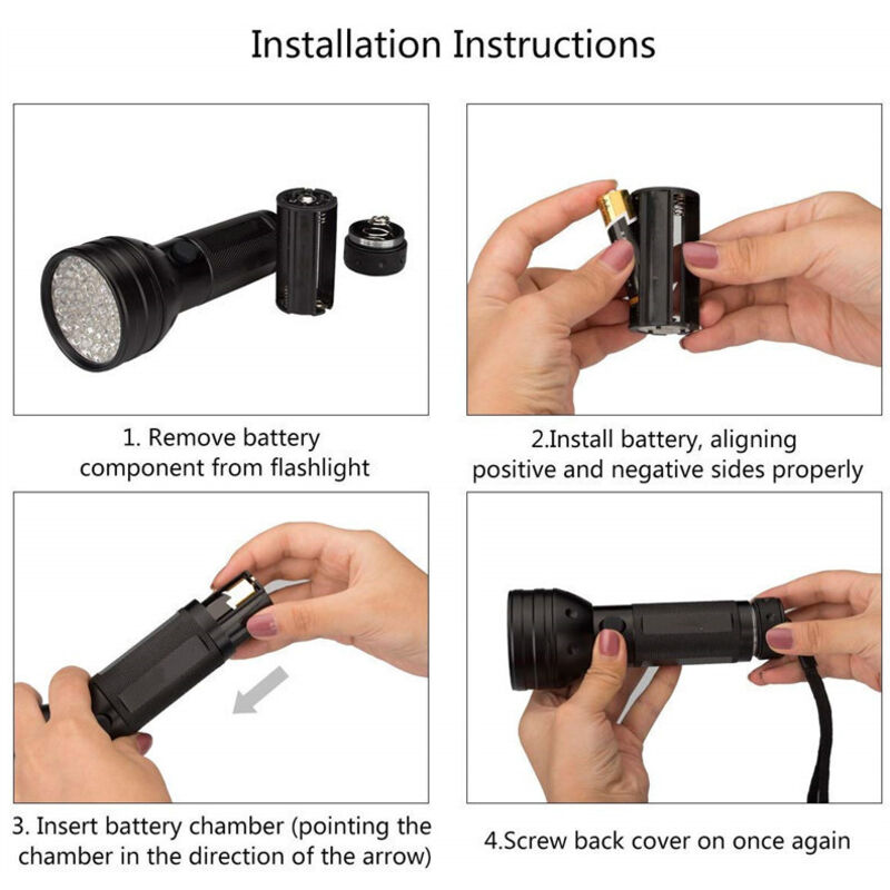 Torche UV HQRP 76 LED 390 NM + Lunettes De Protection - Lampe Lumière Noire Pour Détection - Neuf