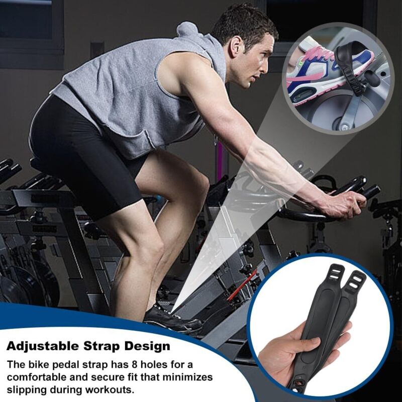 Lot De 2 Sangles De Pédale Pour Vélo D’appartement – Réglables En Longueur – En Caoutchouc – Compatibles Spinning, Fitness