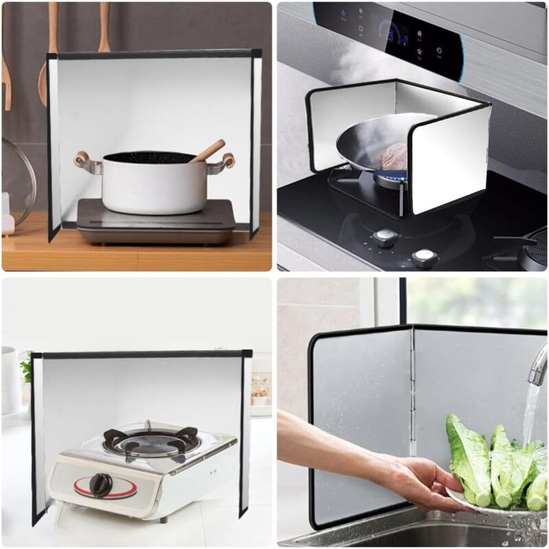 Protection Anti-éclaboussures à 3 Côtés Pour Cuisine, Pliable, Résistante à L'huile, En Aluminium - Maison
