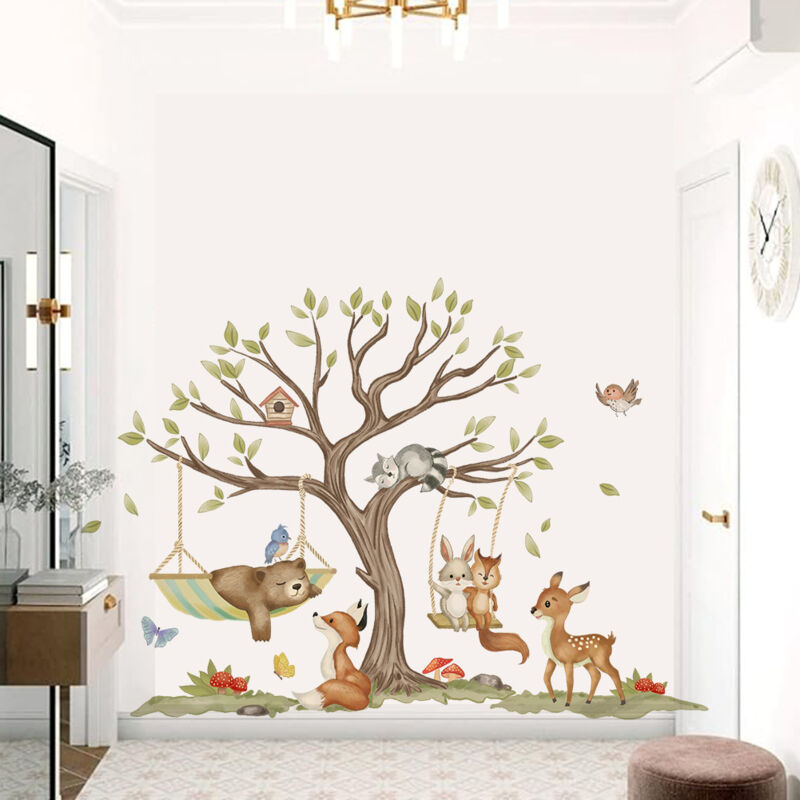 Poster Enfant Decalmile Stickers Muraux Animaux Forêt Enfant Arbre Grand Autocollant Mural Animaux Des Bois Renard Lapin Écureuil Décoration Murale Chambre Enfants Bébé Pépinière Sticker Mural Enfant