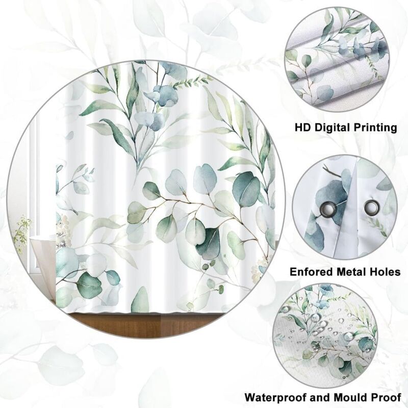 Rideau De Douche 180 X 220 Cm, Motif Feuilles Vertes, Ourlet Lesté, Imperméable, Lavable, En Tissu