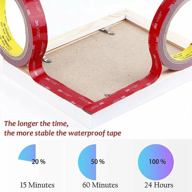 Scotch Double Face Ruban Adhésif Double Face 3M VHB, 3 M X 2 Cm, Ruban Adhésif En Mousse Imperméable 3M Durable, Adhésif Puissant, Ruban Adhésif Double Face 3M Pour Décoration De Voiture