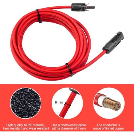 Câble Panneau Solaire 6mm² - Rallonge Plat 35.5cm, IP67 (2 Pièces Noir+Rouge) Pour Connecteurs PV