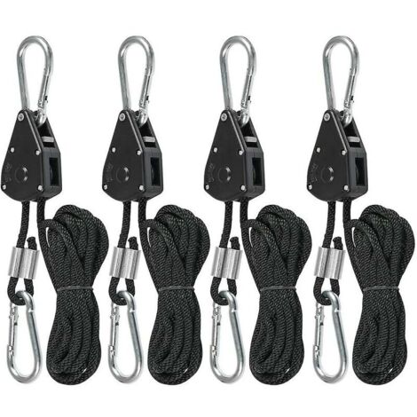 Longe de levage poulie métallique 200 cm – Charge maximale 150 lb – Corde robuste 1/8 verrouillable – Lot de 2 paires noir