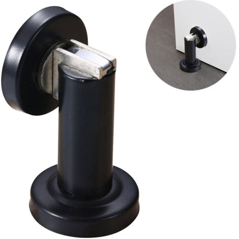 Butoir de porte magnétique, loquet de porte en acier inoxydable brossé Butoirs de porte solides et rigides modernes Support de porte à l'épreuve des bébés Montage mural/au sol, noir (1/5)