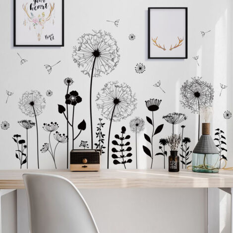 Un lot de stickers muraux pissenlits fleurs Sticker Plante Naturel Sticker Mural pour Salon Décoration Murale (1/4)