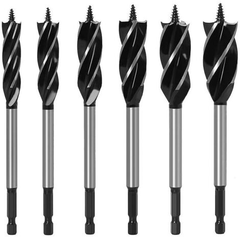 Mandrin de perceuse 6pcs forets à tarière, ensemble de forets à bois à quatre fentes en acier à haute teneur en carbone pour outils de forage d'ouverture de trou de travail du bois bricolage (1/5)