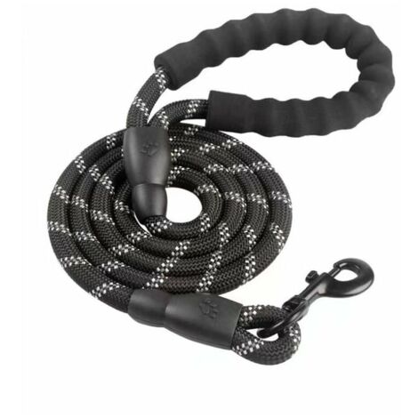 Laisse Chien, Laisse Corde pour Chien avec Poignée Rembourrée Douce, Fils Très Réfléchissants, Sacs à Déchets et Distributeur pour Chien, 1,5 m Corde Laisse pour tous les chiens de taille, Noir (1/4)