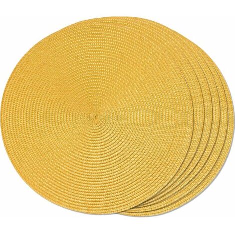 Table à manger Lot de 6 sets de table tressés ronds jaunes pour tables à manger Sets de table antidérapants tissés lavables 38 cm (1/5)
