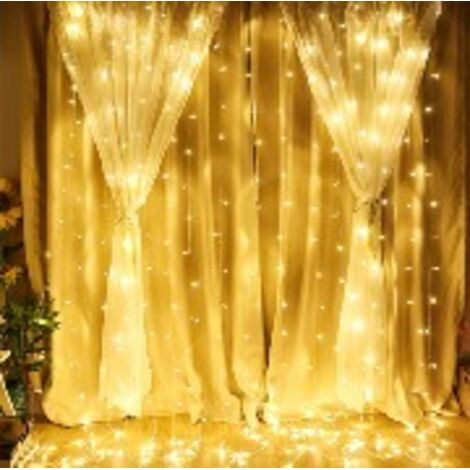 Rideau lumineux 3 x 3 m, rideau lumineux intérieur 300 LED, rideau lumineux extérieur avec 8 modes et prise UE, étanche IP44, rideau lumineux LED pour la Saint-Valentin, fête (blanc froid ou blanc cha (1/5)