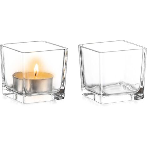 Photophore Bougeoirs en Verre - Lot de 2 Supports pour Bougies Chauffe-Plat pour Bougies la Décoration de Mariage Fête événement Les Fêtes et Les Décors de Tabl (1/4)
