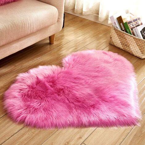 Tapis en fourrure artificielle en forme de coeur en laine synthétique douce pour la décoration de salon (Rose) (1/4)